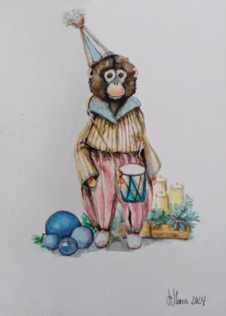 Acuarela mono tamborero velas