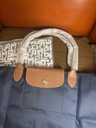 Borsa Longchamp Blu Navy Pelle Marrone