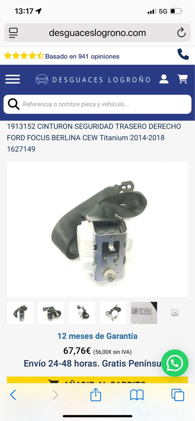 Cinturón Seguridad Trasero Ford 1913152