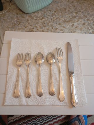 Cubiertos antiguos de apalca y baño de plata