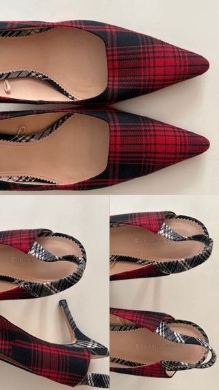 Zapatos de tacón de cuadros rojos y negros