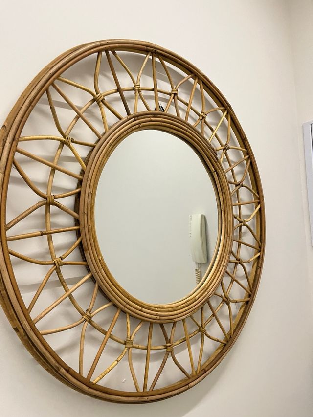 Espejo redondo ratán y cristal