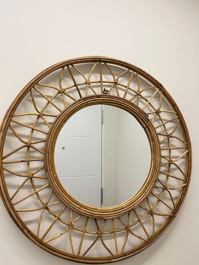 Espejo redondo ratán y cristal