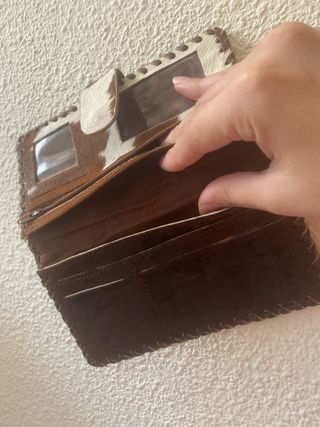 Cartera de piel mujer marrón y blanco