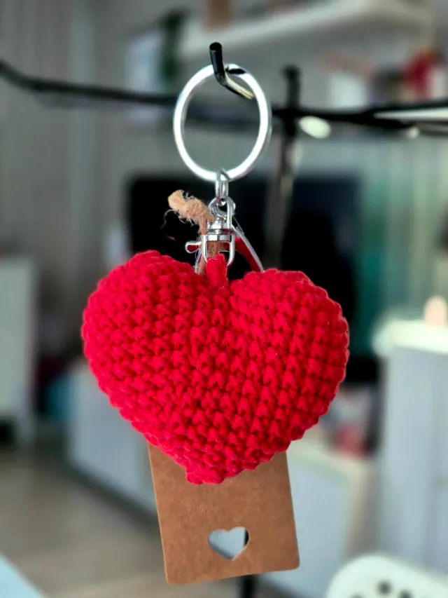Llavero Corazón Rojo Tejido Crochet