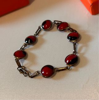 Pulsera Plata Peruana Ágatas Roja y Negra