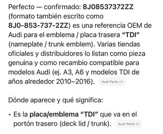 Emblema TDI Audi 8J0853737 2ZZ