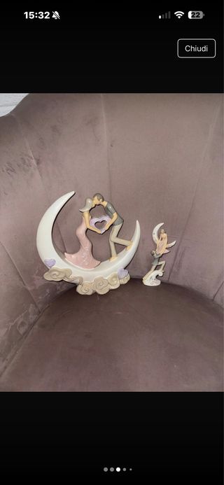 Coppia luna e cuori in porcellana