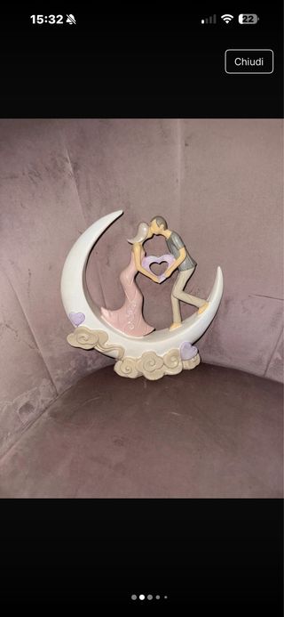 Coppia luna e cuori in porcellana