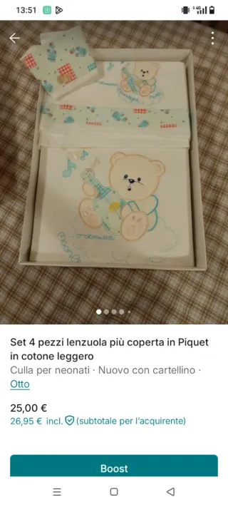 Set 4 pezzi lenzuola + coperta neonato