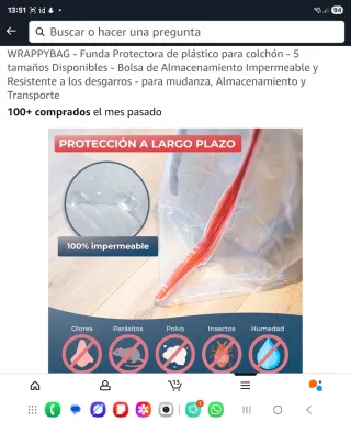 Funda protectora colchón 90cm Plástico