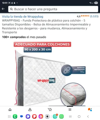 Funda protectora colchón 90cm Plástico