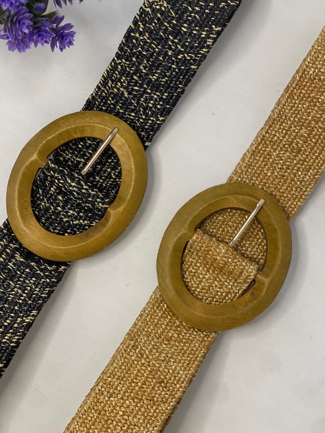 Cinturón mujer tejido con hebilla de madera