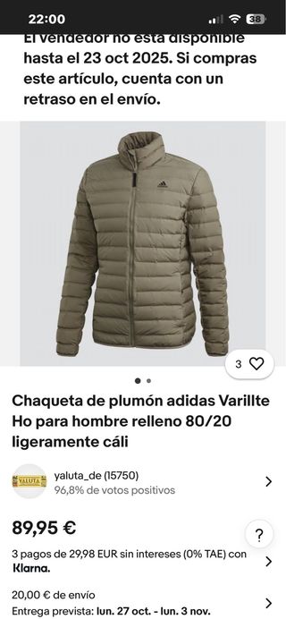Chaqueta plumífero Adidas hombre verde