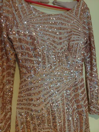 Vestido corto lentejuelas dorado y rosa