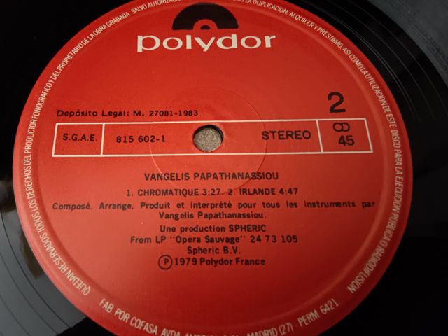 Vinilo Opera Sauvage Vangelis Polydor 1979