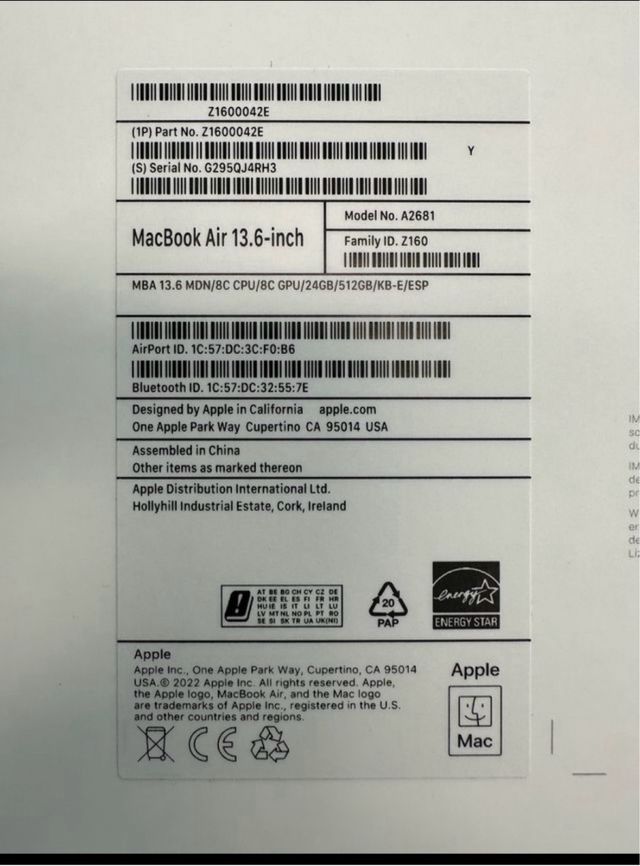 MacBook Air M2 13 24GB RAM 512GB SSD