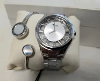 Lotus Reloj y Pulsera Plata/Blanco