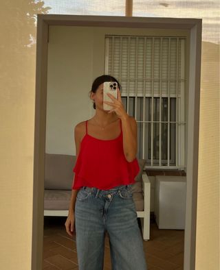 Top volante rosa fucsia