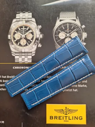 Per Breitling 24mm Cinturino in pelle blu