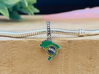 Charm Mapa Brasil Bandera - Plata