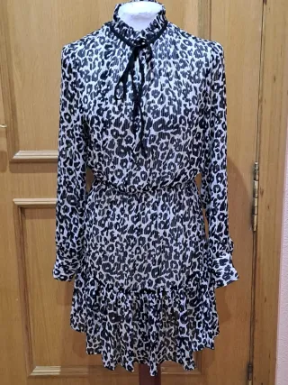 Vestido retro leopardo cuello cerrado