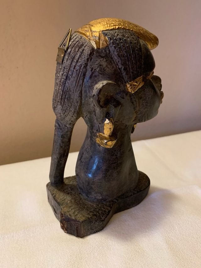 Scultura testa africana in legno dorato