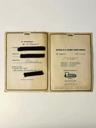 Álbum Segunda Guerra Mundial Chocolates Torras