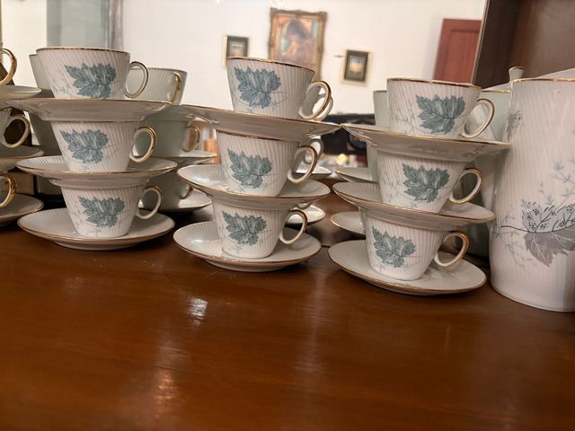 Juego 12 Tazas Porcelana Flores Azul