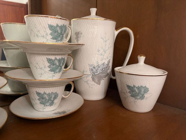 Juego 12 Tazas Porcelana Flores Azul