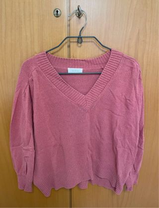 Jersey fino rosa cuello pico