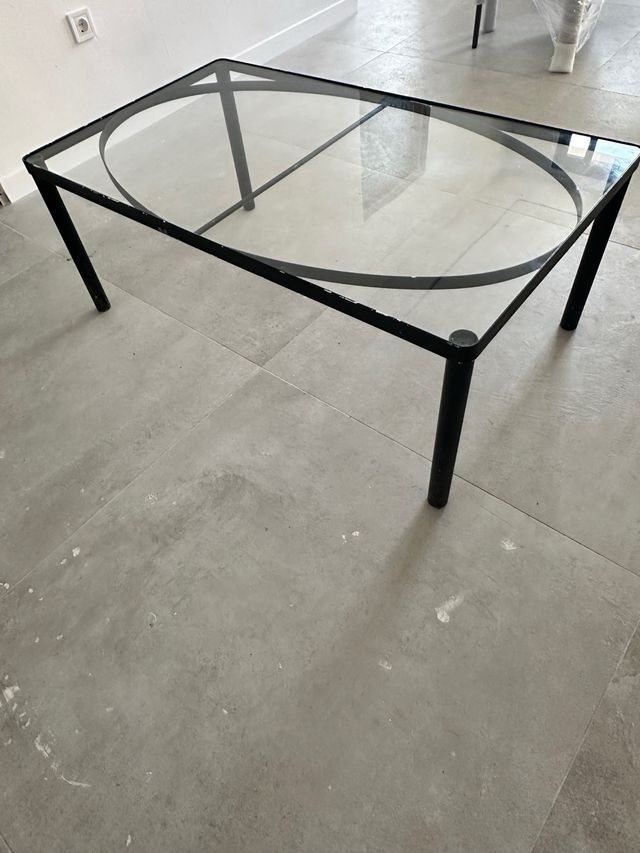 Mesa de centro cristal y metal