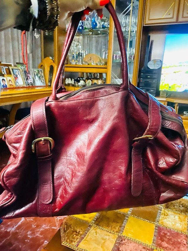 Bolso Piel Vintage Rojo . Retro. Máxima Calidad !