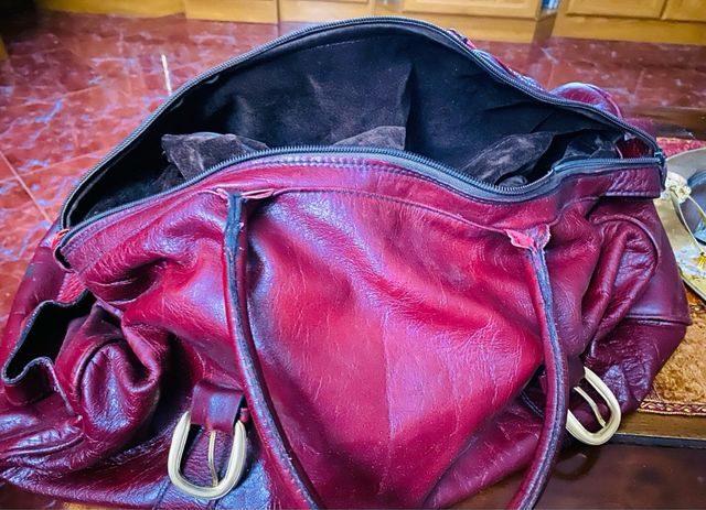 Bolso Piel Vintage Rojo . Retro. Máxima Calidad !