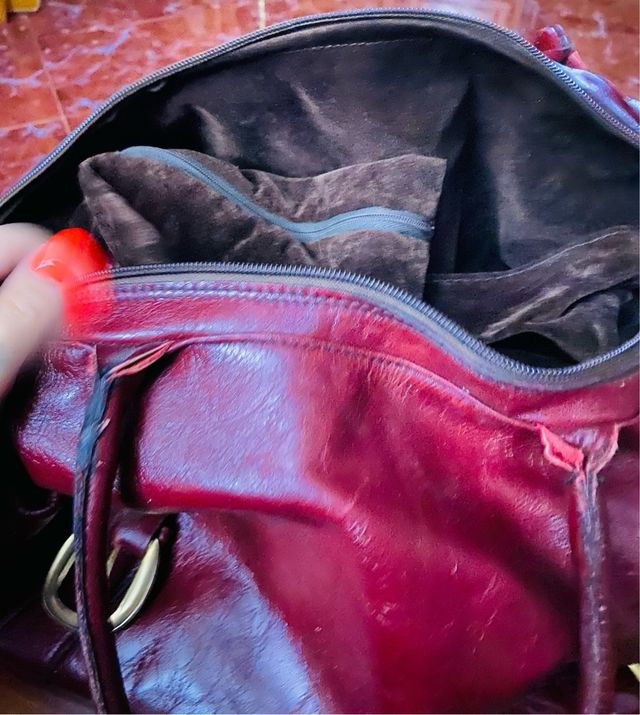 Bolso Piel Vintage Rojo . Retro. Máxima Calidad !