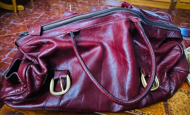 Bolso Piel Vintage Rojo . Retro. Máxima Calidad !