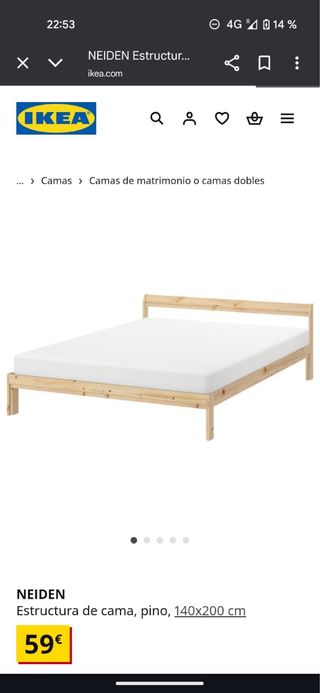 Cama IKEA 140cm Madera con Colchón y Somier