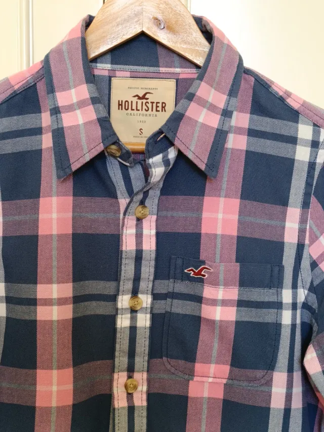Camisa Hollister cuadros azul y rosa Talla S