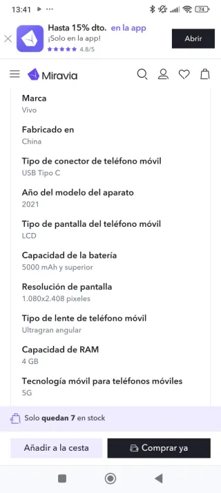 Telefono cellulare Vivo Y52 5G 128GB