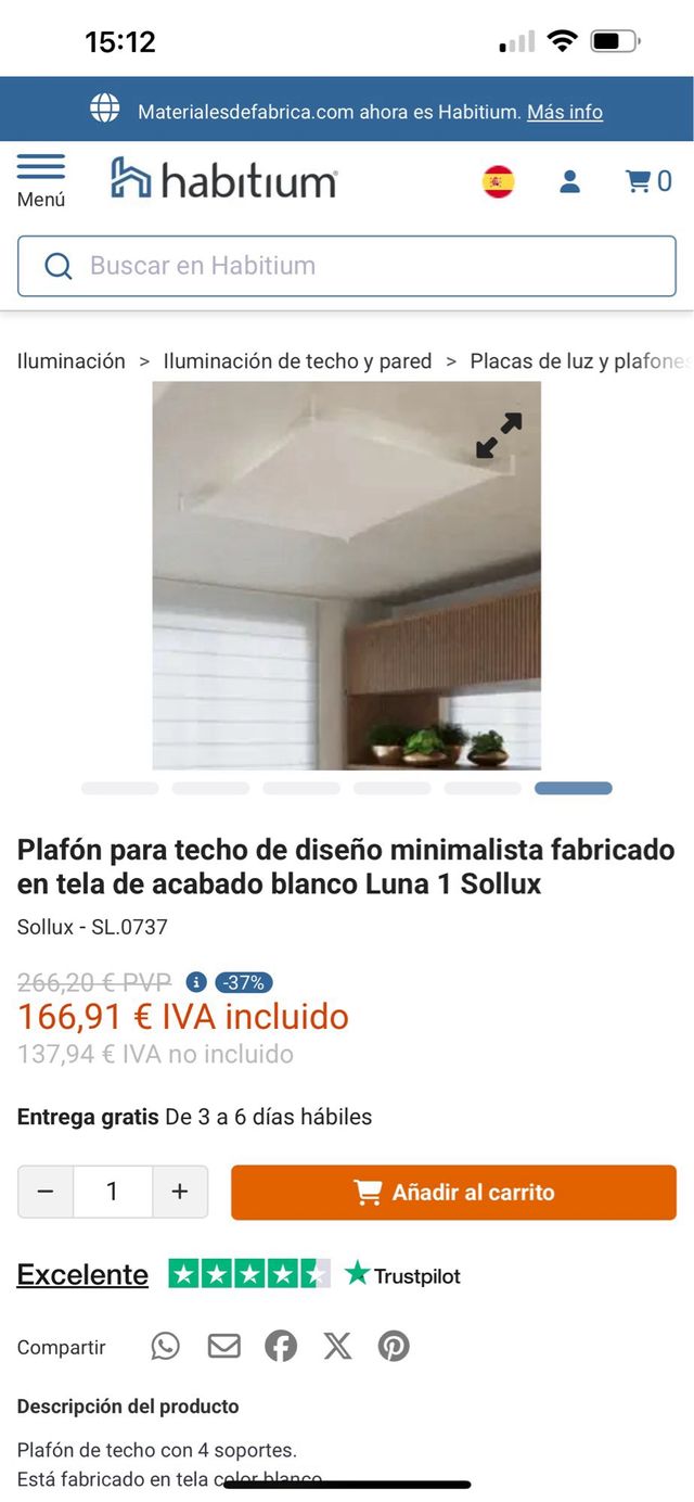 Lámpara techo tela VEROCA 2 B.LUX