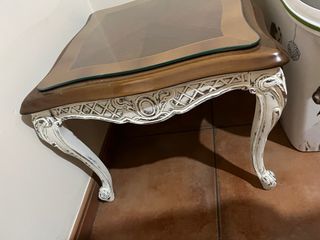 Mesa de madera de raíz, con cristal