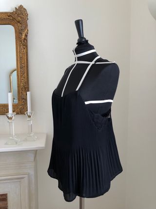 Top Zara Negro Plisado Encaje