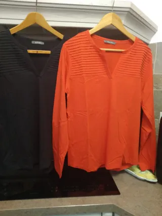 Maglietta donna maniche lunghe cotone nero e Rossa