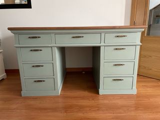 Escritorio madera maciza azul y marrón