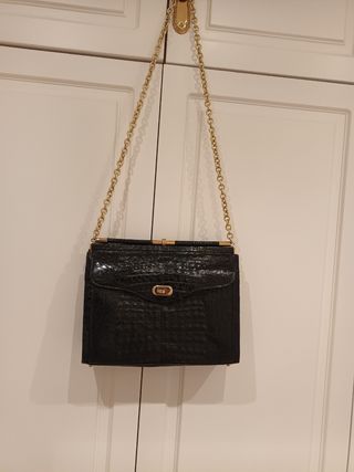 Bolso Vintage Piel Cocodrilo Negro