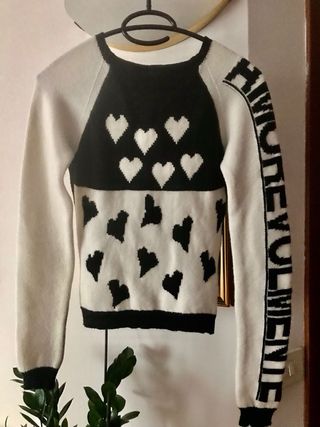 Twin Set Maglione Jacquard Cuori Bianco Nero
