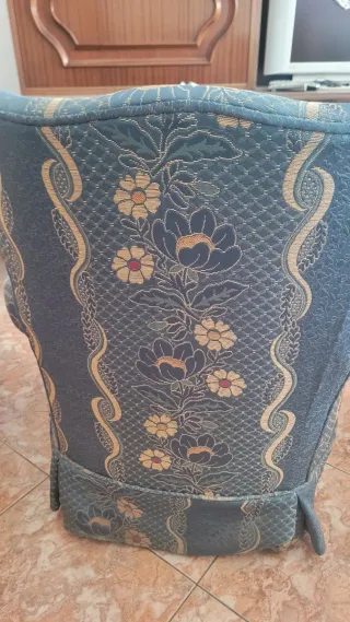 Sillón Vintage Tela Azul y Blanco