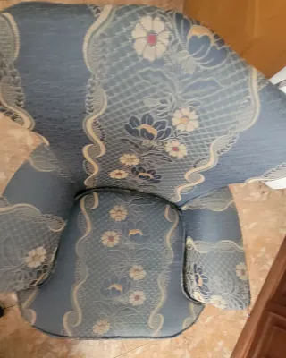 Sillón Vintage Tela Azul y Blanco