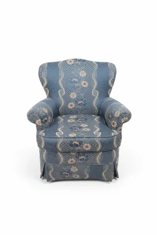 Sillón Vintage Tela Azul y Blanco