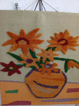 Tapiz de algodón con flores naranjas